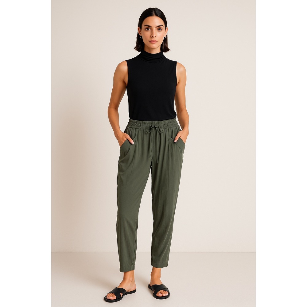 Lola & Sophie Women Pants XS Olive Green Cropped Utility Elastic Waist Pockets